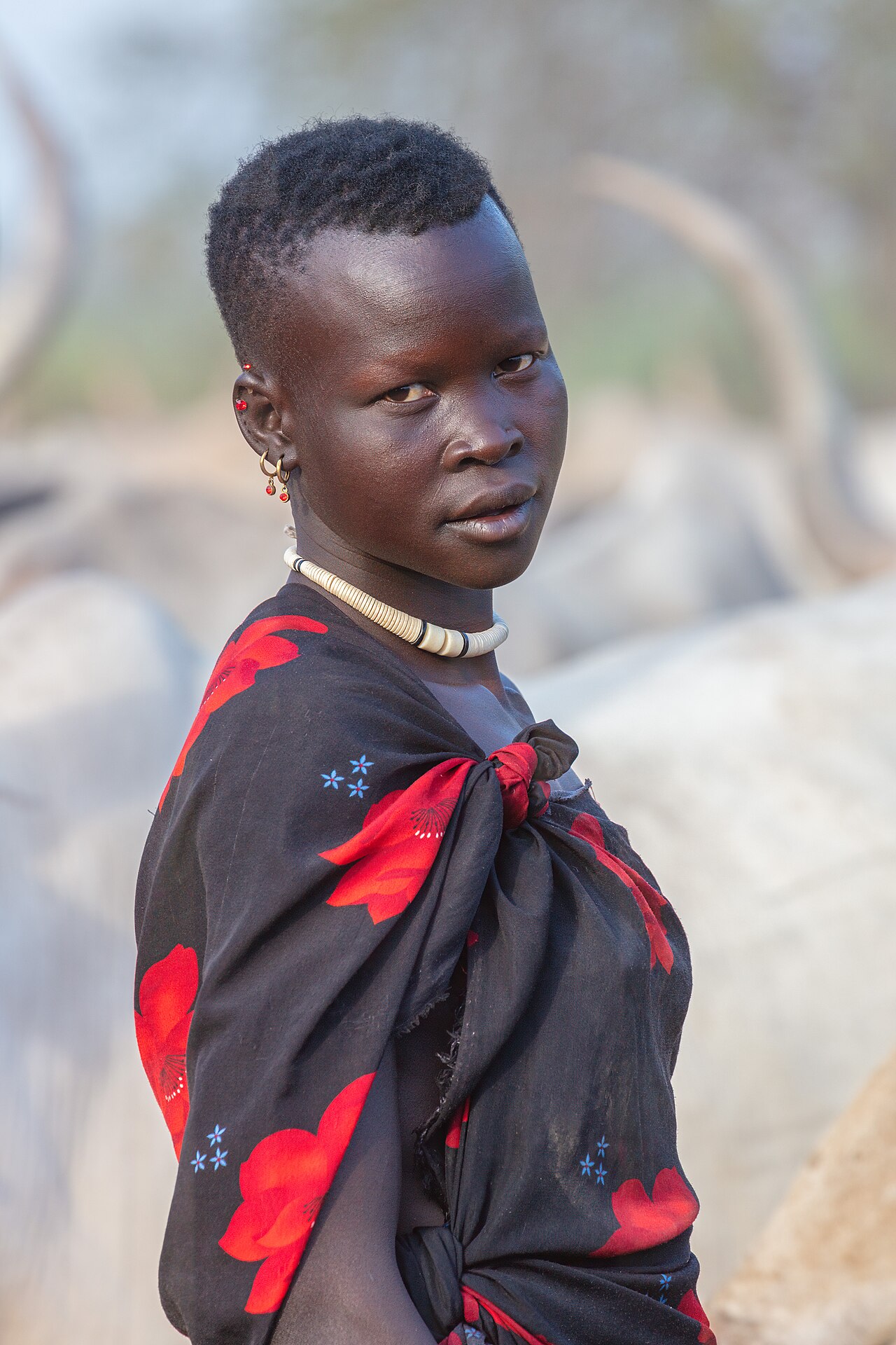 A young Mundari woman at a cattle camp in Terekeka, South Sudan